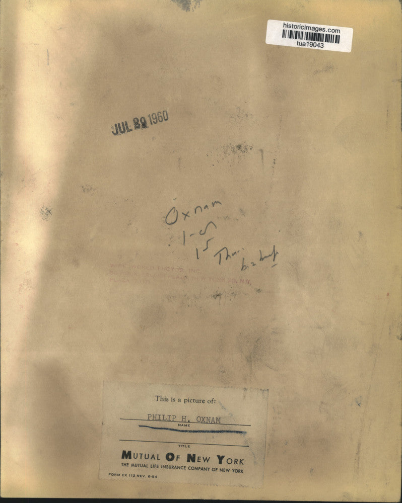 1960 Press Photo Philip H. Oxnam, Mutual of New York - tua19043