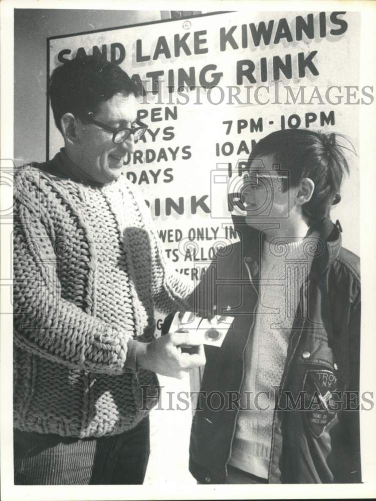 Press Photo Teen wins ice skating races during winter carnival in Sand Lake, NY- Historic Images