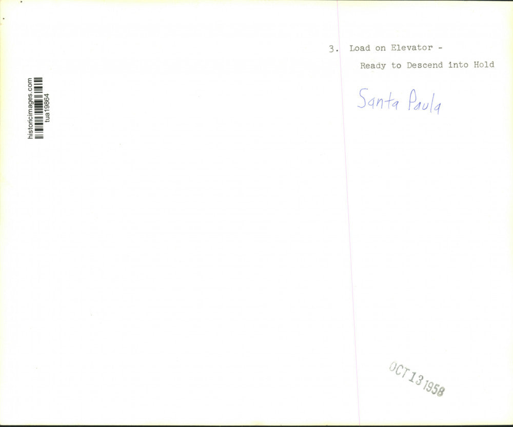 1958 Press Photo Crewman loads cargo onto cruise ship elevator in New York