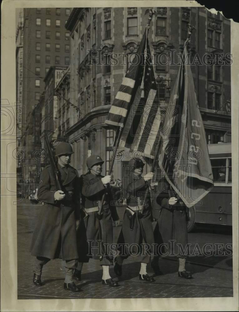 1944 Press Photo Military Police color guard at Albany's Pearl Harbor Day Parade