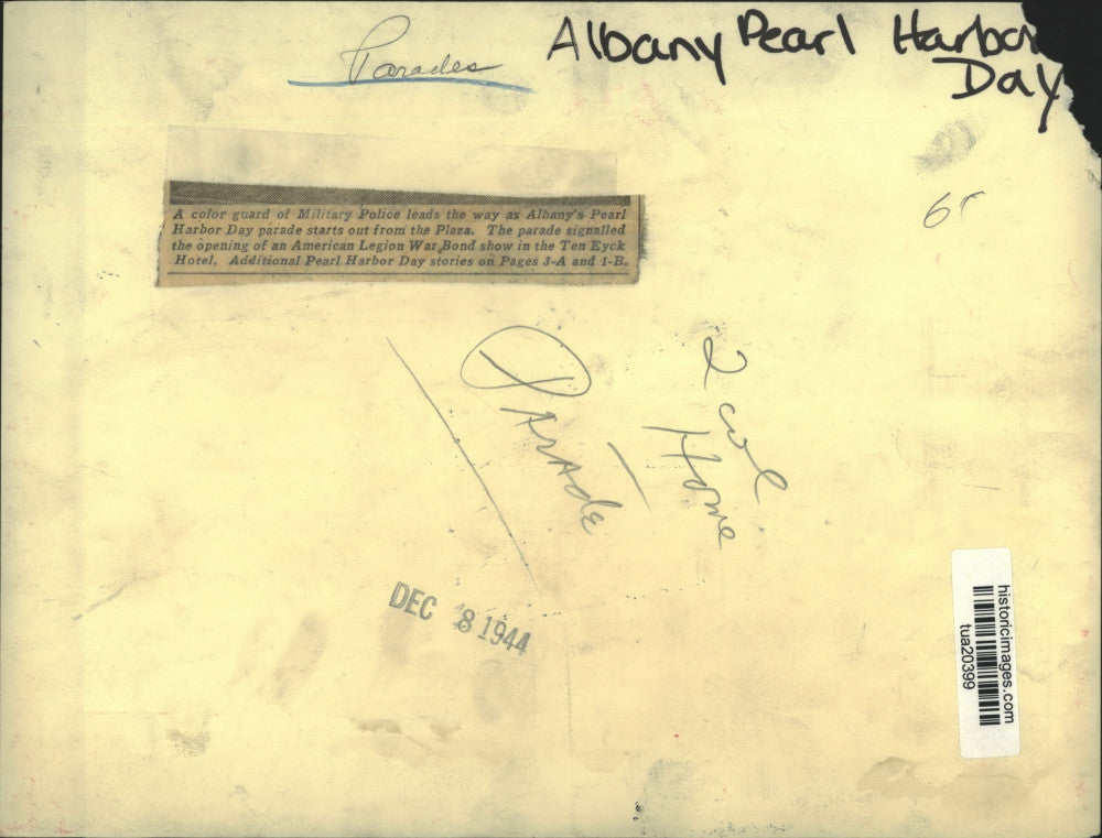 1944 Press Photo Military Police color guard at Albany's Pearl Harbor Day Parade