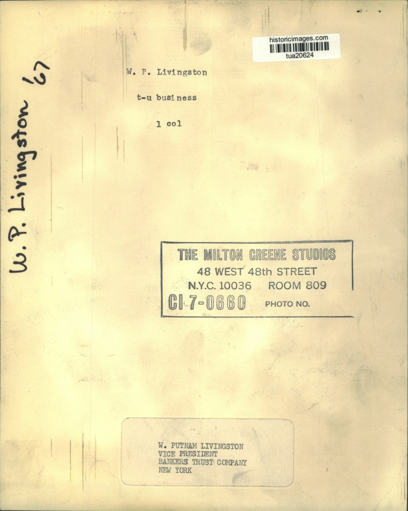 1967 Press Photo W. Putnam Livingston, Vice President, Bankers Trust Co, NY