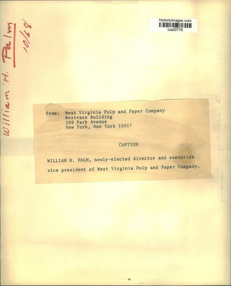 1968 Press Photo William H Palm, newly-elected director West Virginia Pulp Co