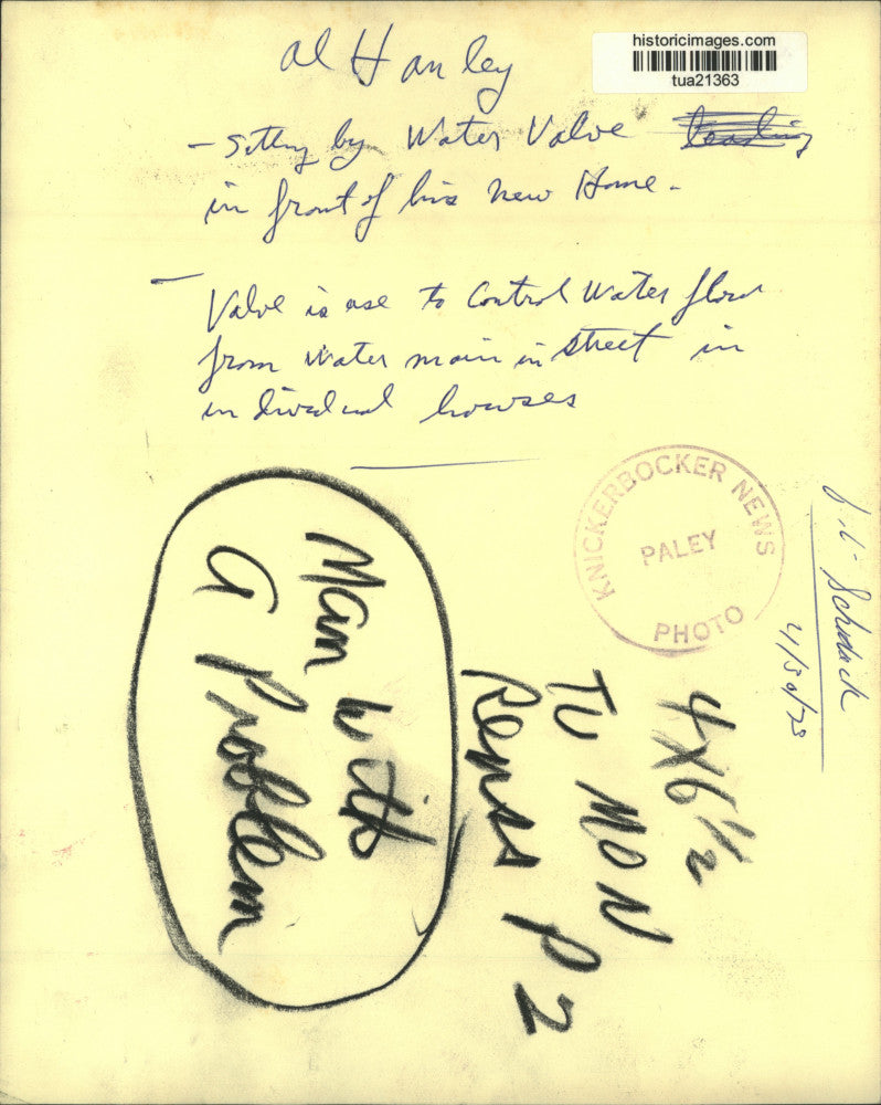 1973 Press Photo Al Hanley sits by water valve in front of his new home