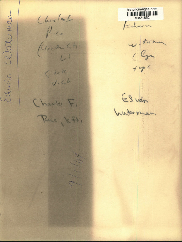 1964 Press Photo Charles F Rice talks with Edwin Waterman, behind podium