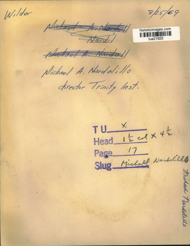 1969 Press Photo Michael Nardolillo, director of Trinity Institution outside