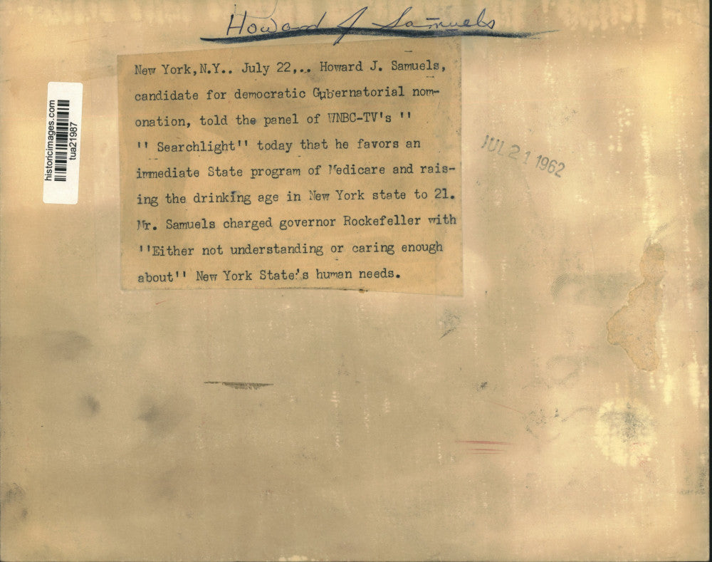 1962 Press Photo Howard J Samuels, candidate for democratic Governor nomination