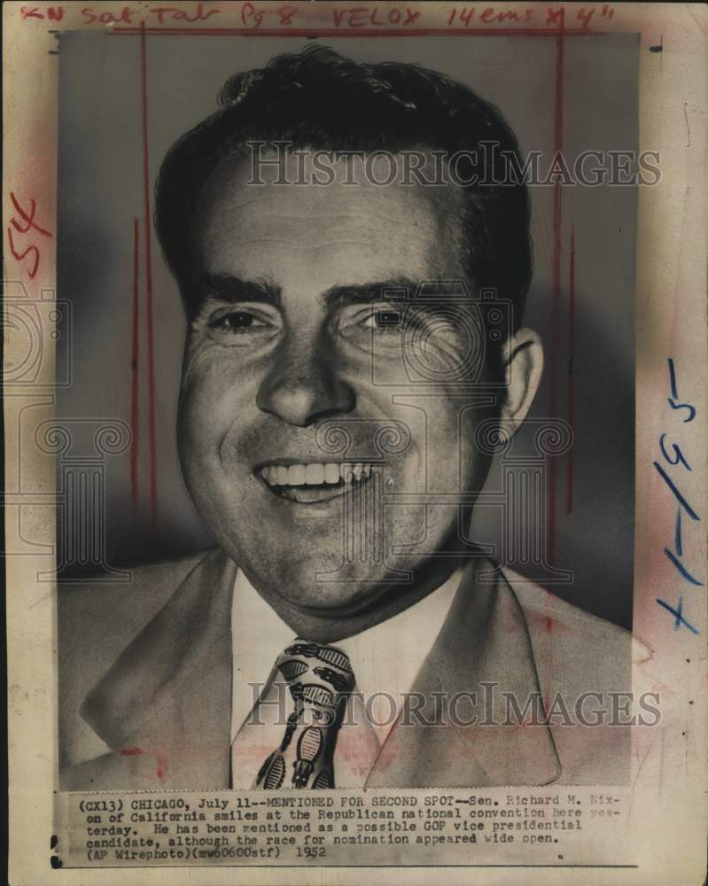 1952 Press Photo California Senator Richard M. Nixon in Chicago, Illinois