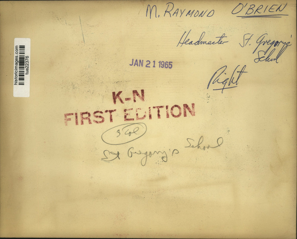 1965 Press Photo M Raymond O'Brien (R), listens to other men St Gregory's School