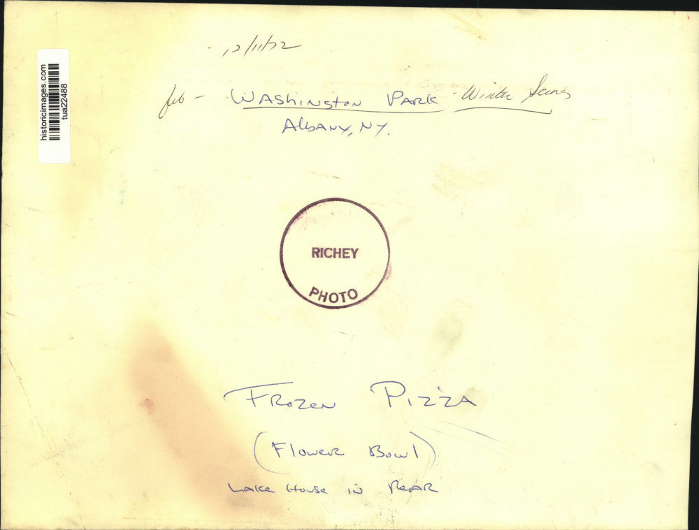 1972 Press Photo Flower bowl covered in ice, with the Lakehouse behind it Albany