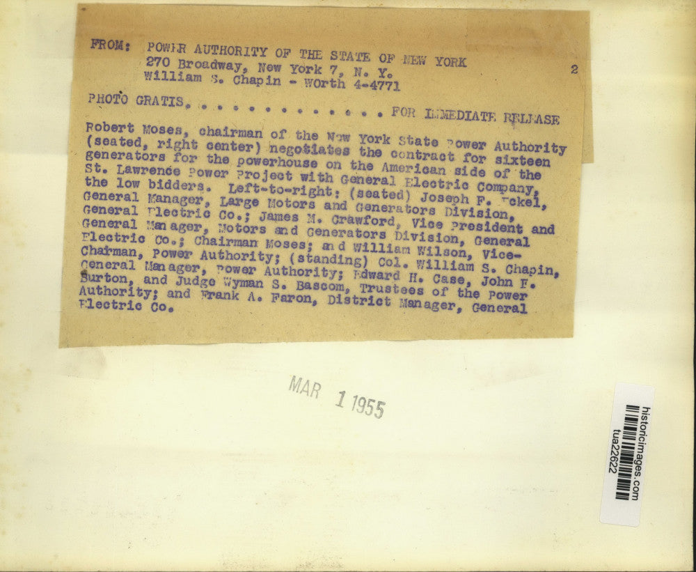 1955 Press Photo NYS Power Authority members negotiate with GE for generators