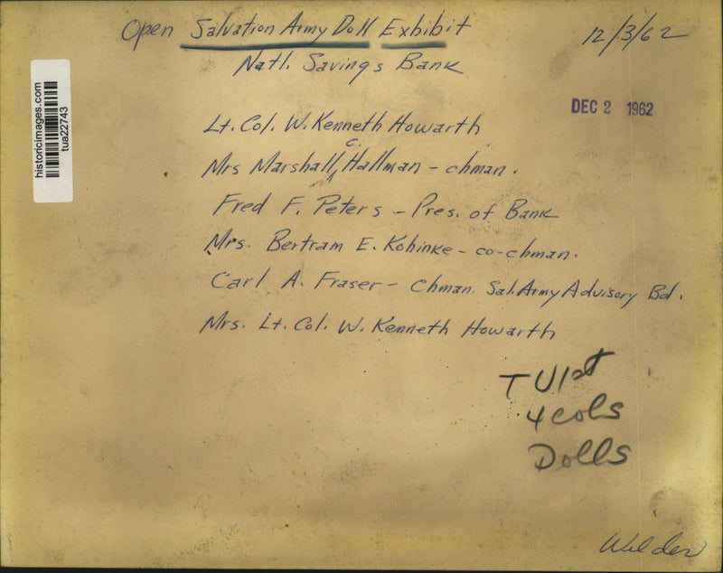 Load image into Gallery viewer, 1962 Press Photo People look at open Salvation Army Doll Exhibit at Savings Bank
