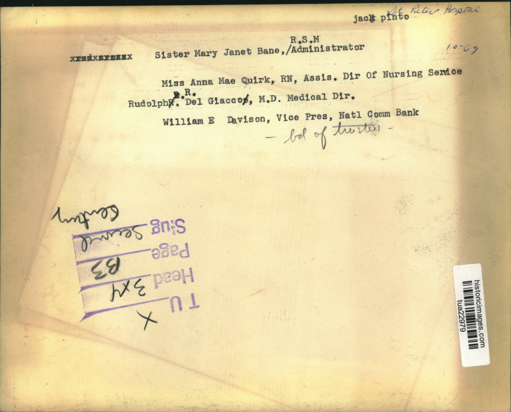 1969 Press Photo St. Peter's Hospital officials with centennial sign, Albany, NY