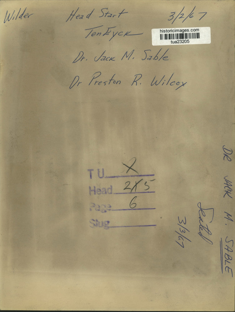 1967 Press Photo Dr Jack M Sable (L) listens as Dr Preston Wilcox speaks