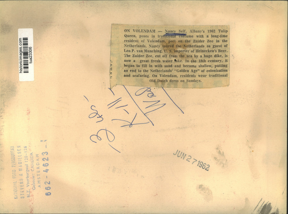 1962 Press Photo Albany, NY Tulip Queen Nancy Self in Volendam, Netherlands