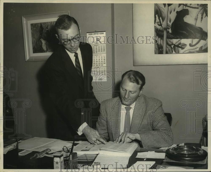 Load image into Gallery viewer, 1955 Press Photo E.J. Ryan joins Goldman and Walter Advertising in Albany, NY
