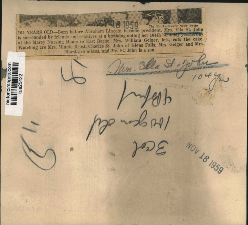 1959 Press Photo Family celebrates centenarian's birthday, East Berne, New York