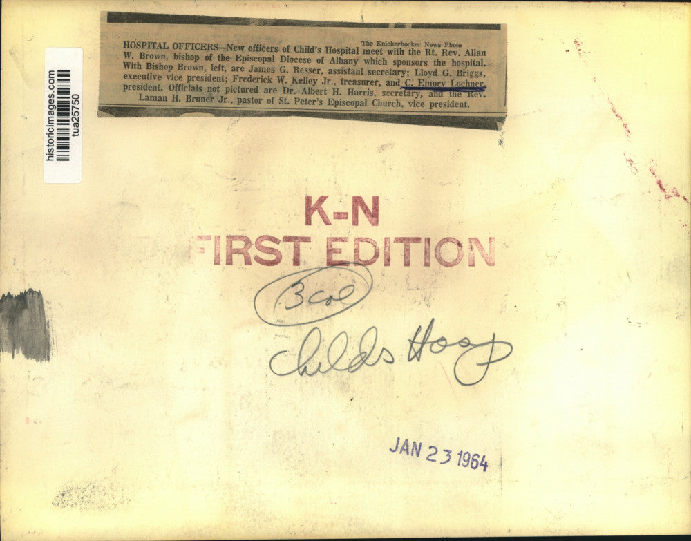 1964 Press Photo Episcopal Dioceses bishop meets hospital officers in Albany, NY