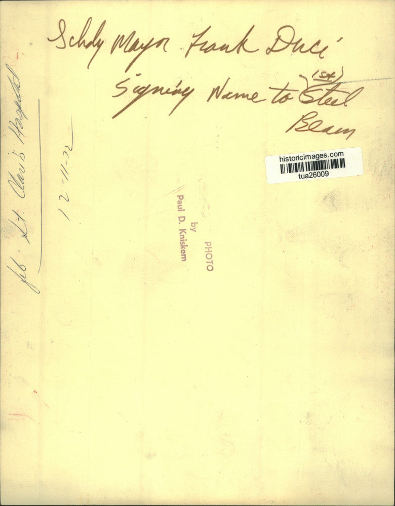 1972 Press Photo Schenectady Mayor Frank Duci signs steel beam at St Clare's