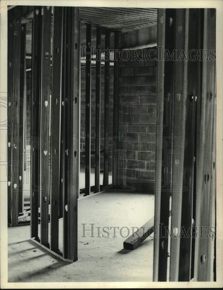 1973 Press Photo Metal wall studs in place for new room at St Clare's Hospital