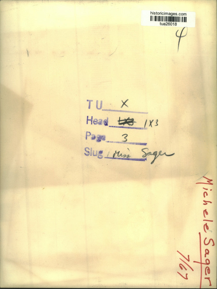 1967 Press Photo Michele Sager sits in chair testifying in court case