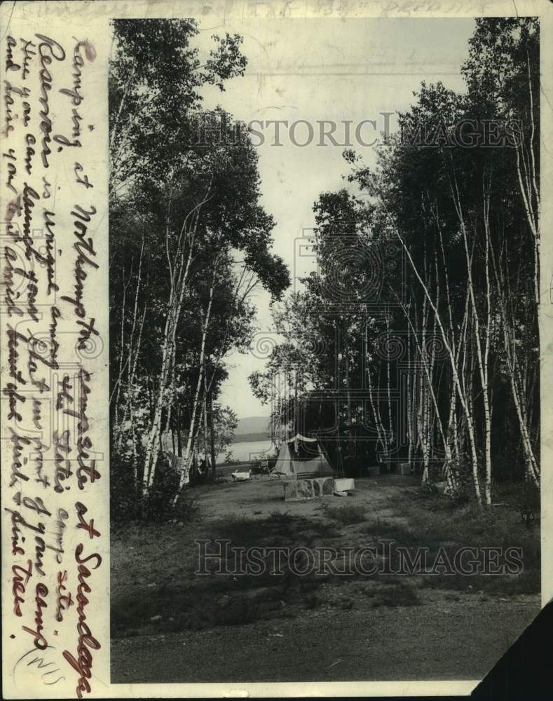 1965 Press Photo Campsite on shore of Sacandaga Reservoir in New York