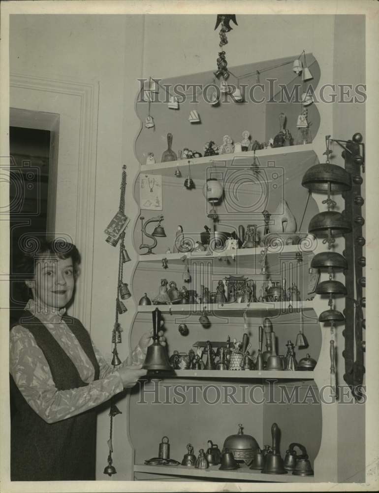 1966 Press Photo Mrs. Eileen Shema with her collection of bells in New York