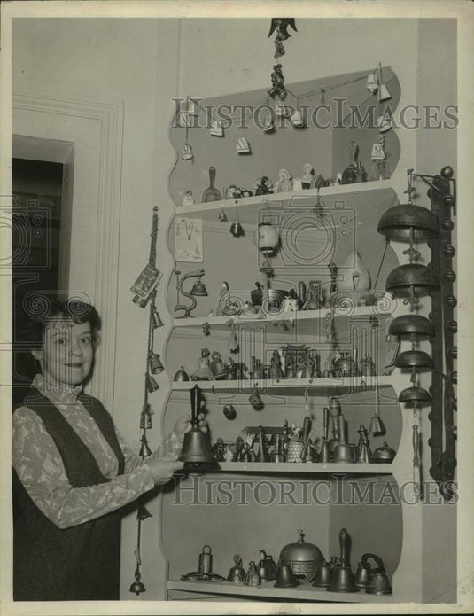 1966 Press Photo Mrs. Eileen Shema with her collection of bells in New York