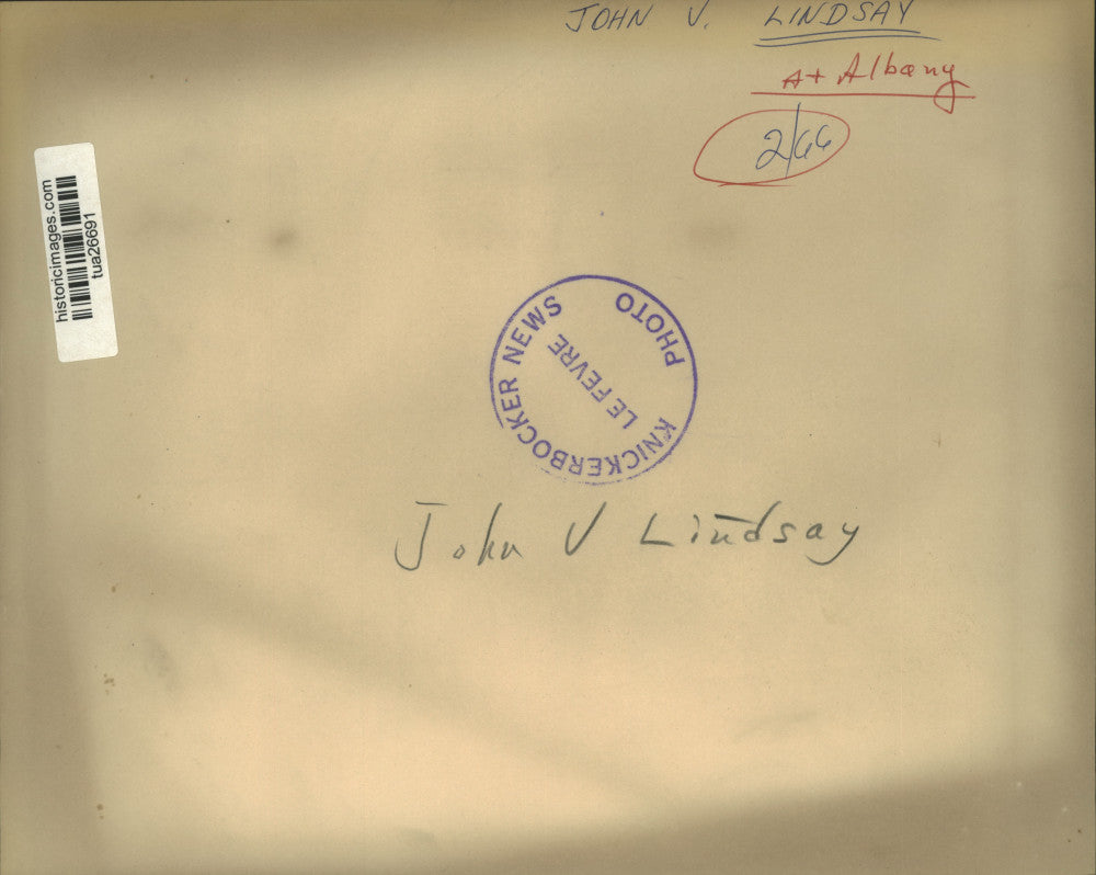 1966 Press Photo Mayor John V Lindsay, New York City, sits at table in Albany NY