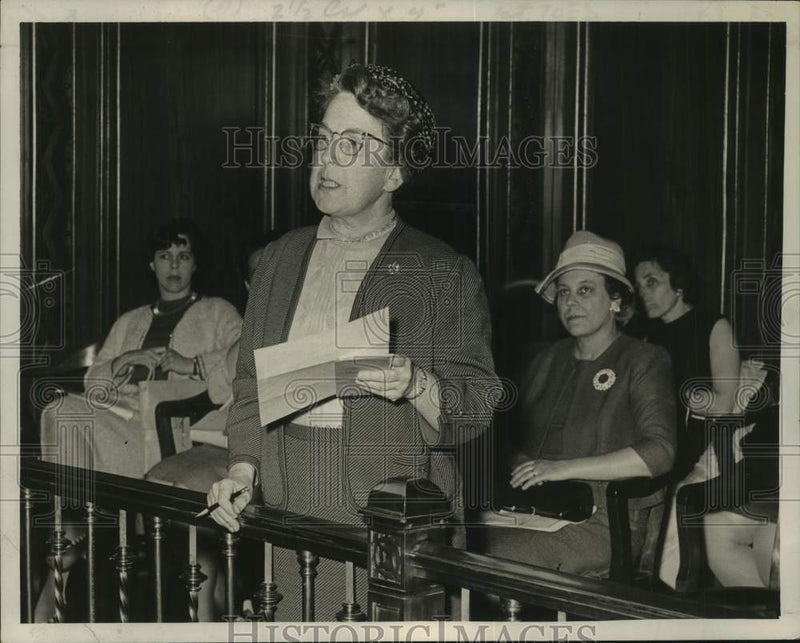 Load image into Gallery viewer, 1965 Press Photo Zoraida Weeks speaks at hearing in Albany, New York City Hall
