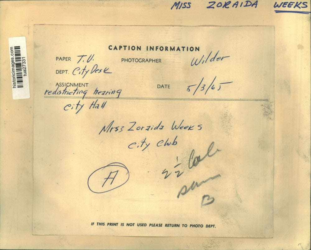 1965 Press Photo Zoraida Weeks speaks at hearing in Albany, New York City Hall