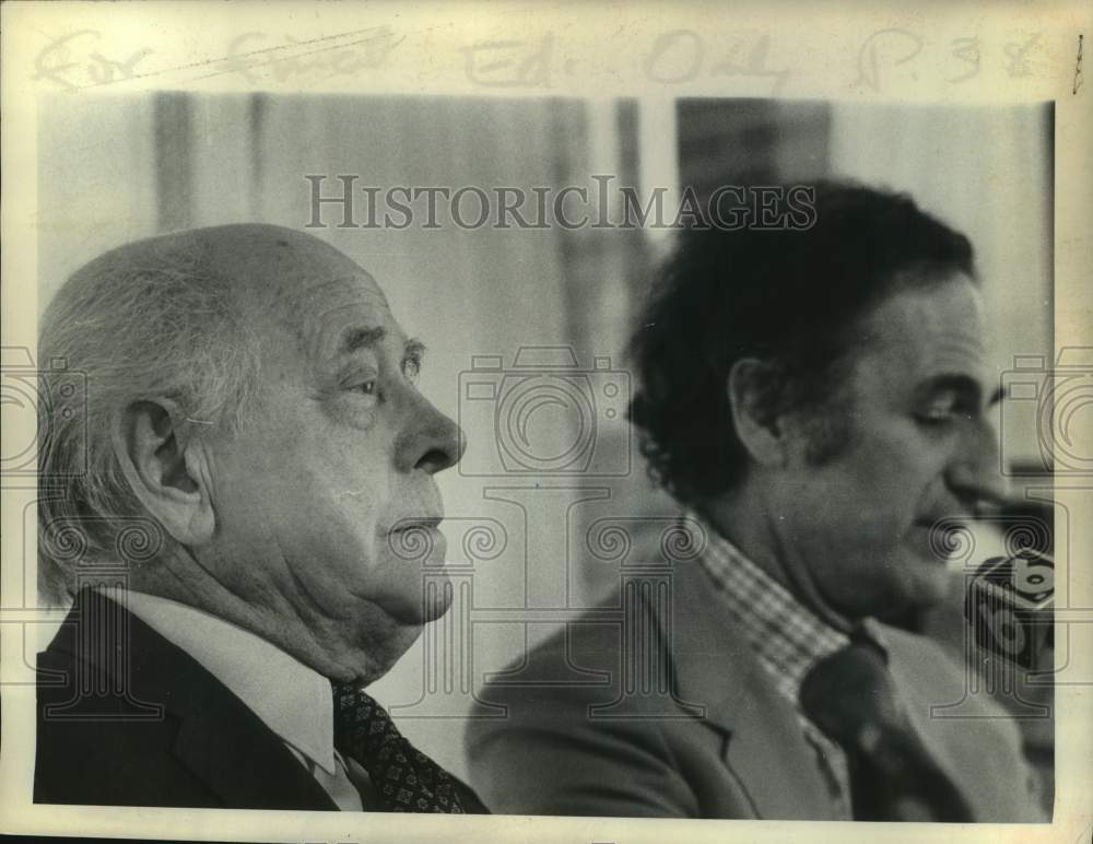 1976 Press Photo Conductor Eugene Ormandy with Gian Carl Menotti in New York- Historic Images