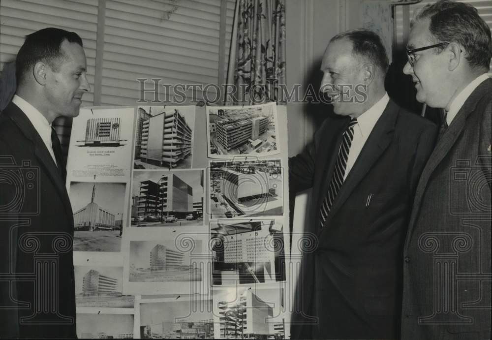 1957 Press Photo Officials discuss parking garage planned for Albany, New York