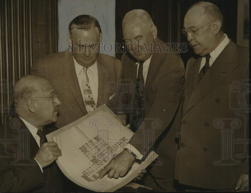 Load image into Gallery viewer, 1956 Press Photo Officials look over Memorial Hospital blueprints in Albany, NY

