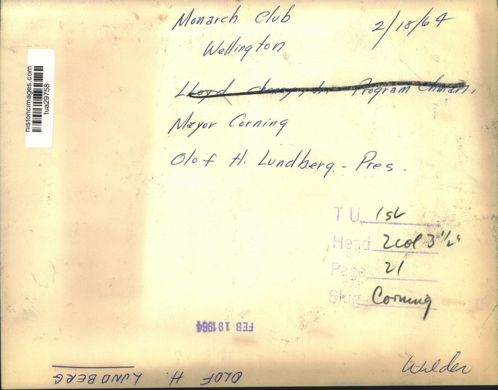 1964 Press Photo Mayor Corning talks to Olof Lundberg at Albany Monarch Club