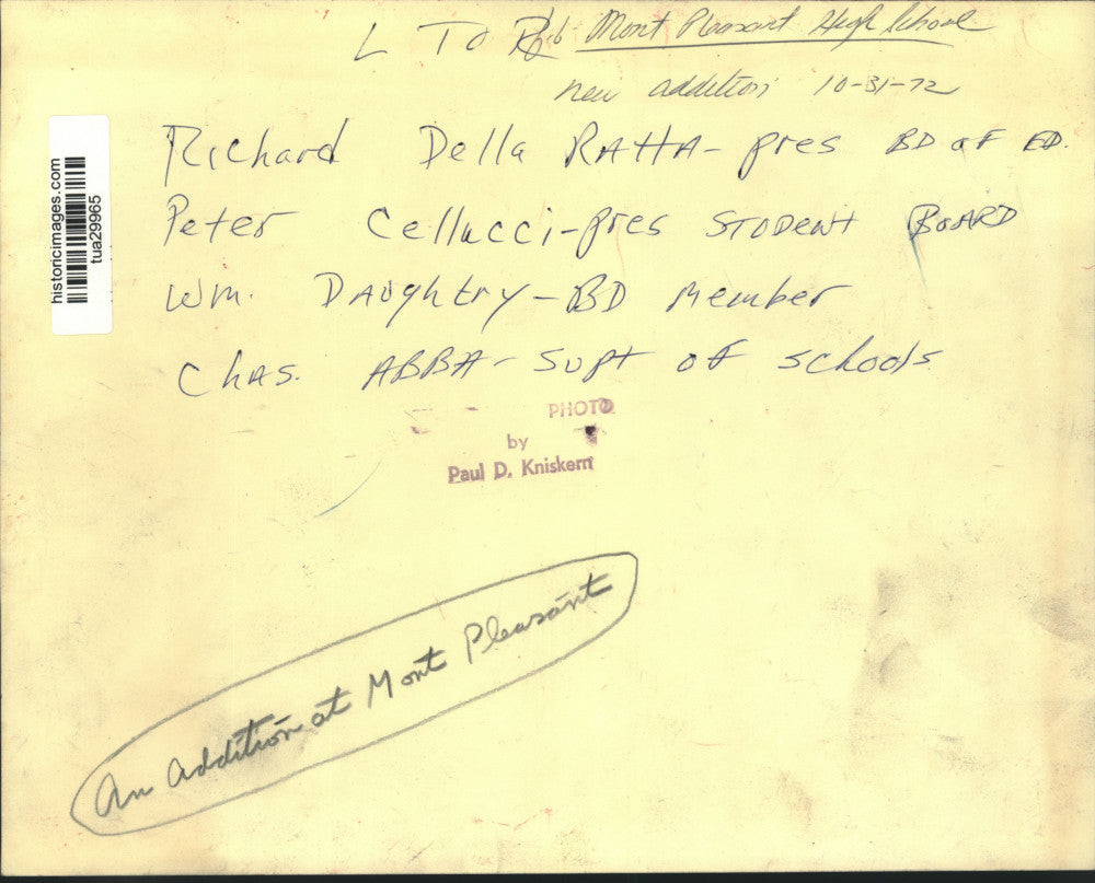 1972 Press Photo Mont Pleasant HS staff installs cornerstone on new addition