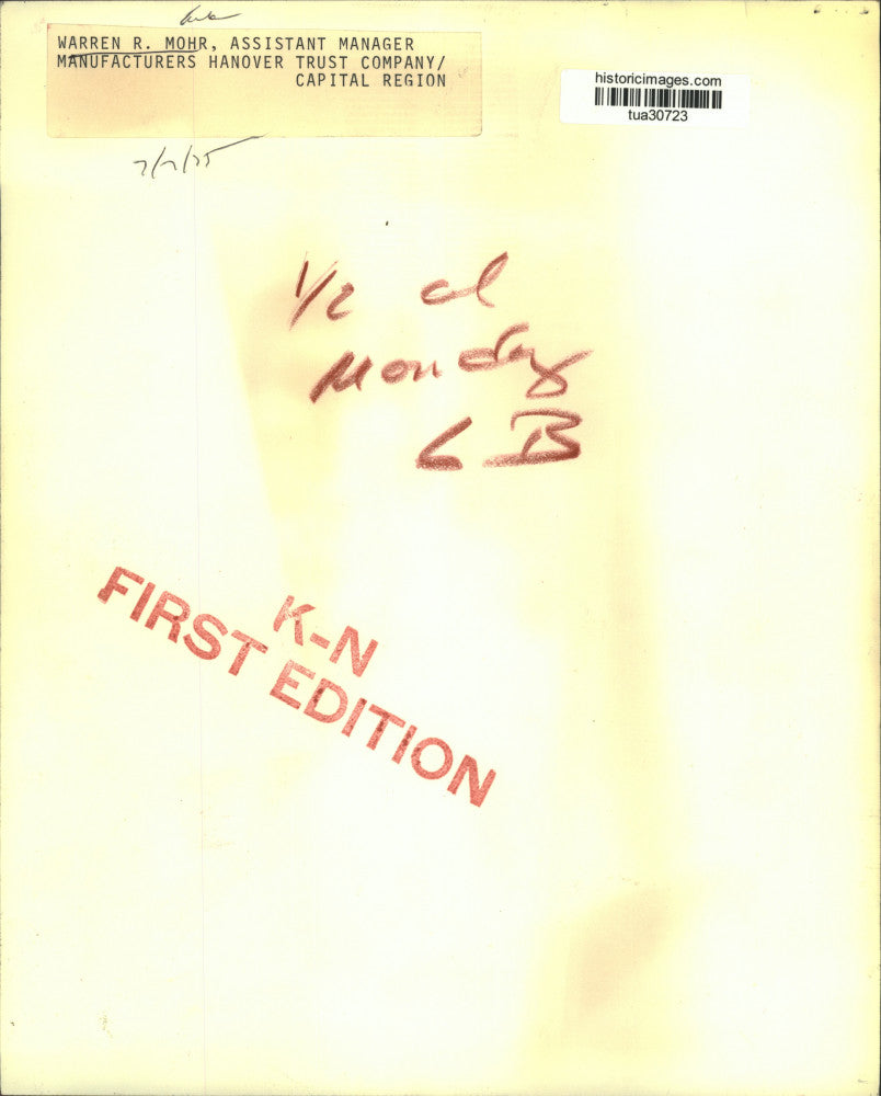 1975 Press Photo Warren Mohr, Manufacturers Hanover Trust Company, Albany, NY