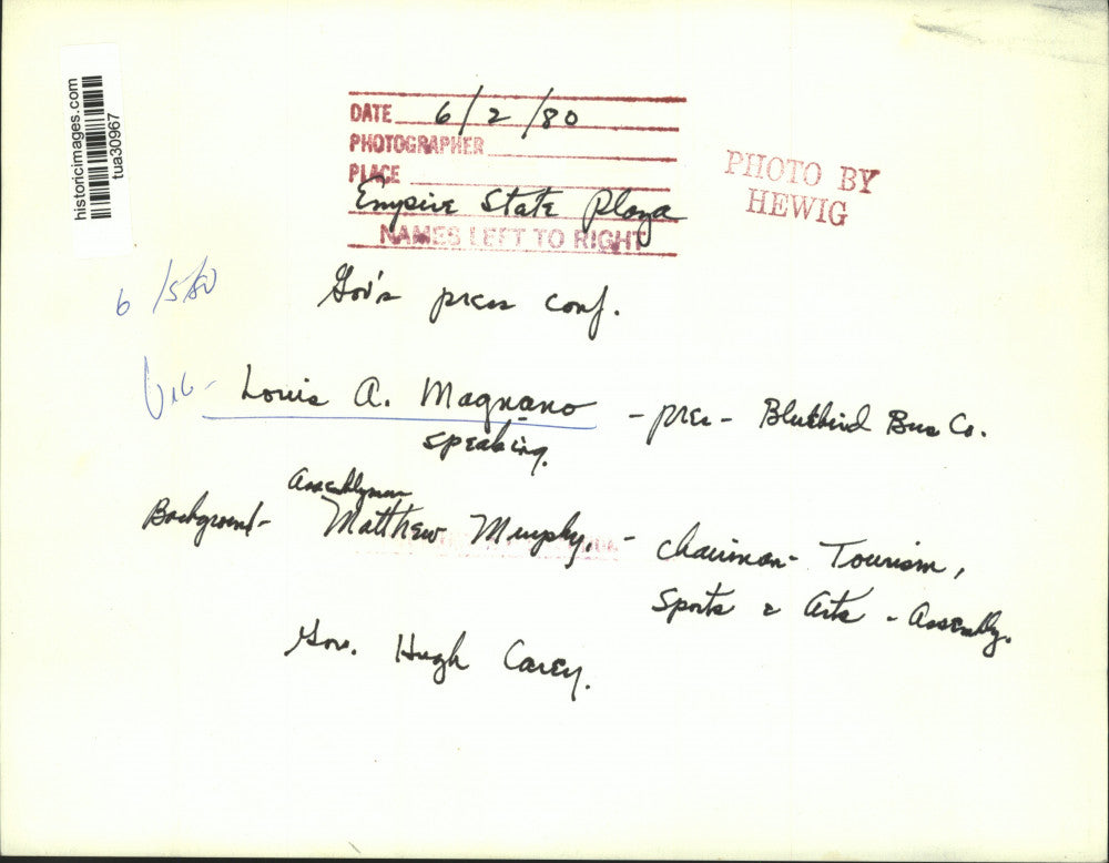 1980 Press Photo Louis A Magnano speaks at press conference promoting NY Tourism