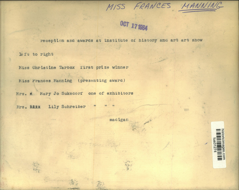 1964 Press Photo Albany, NY Institute of History & Art presents art show awards