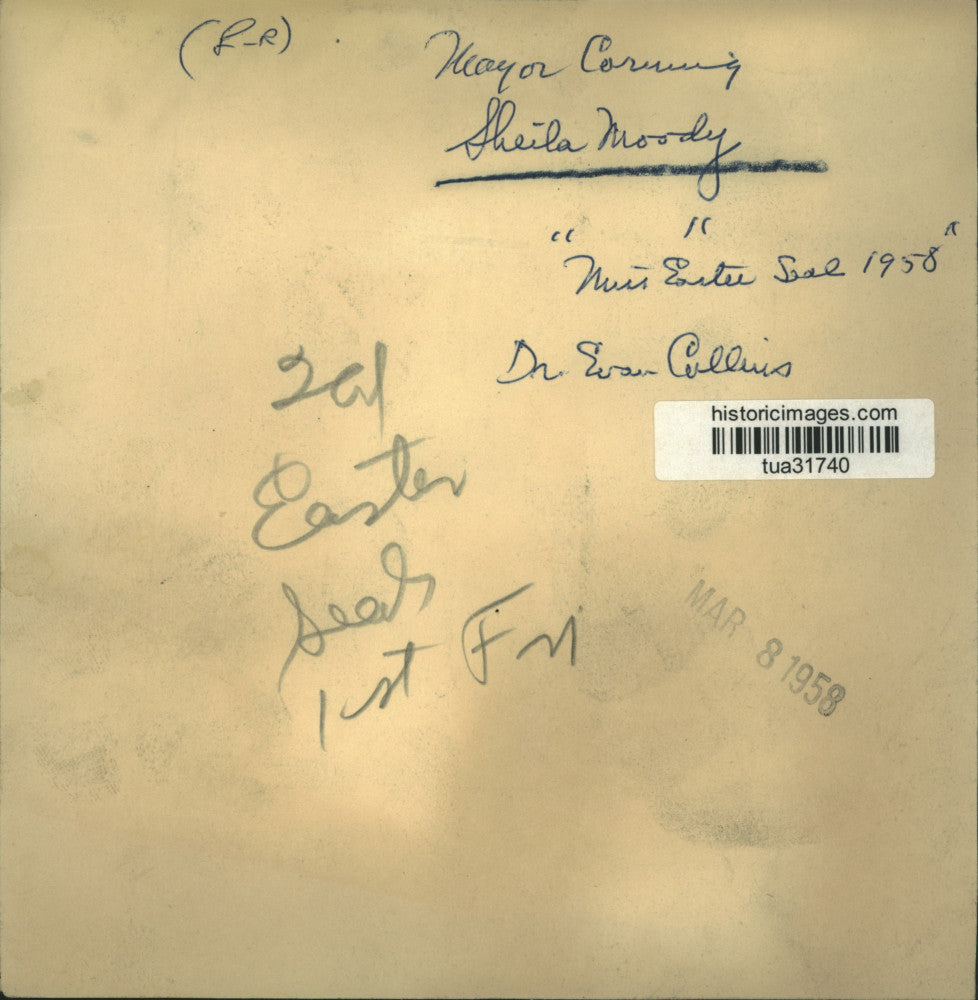 1958 Press Photo Albany Mayor Corning meets Sheila Moody, Miss Easter Seal 1958