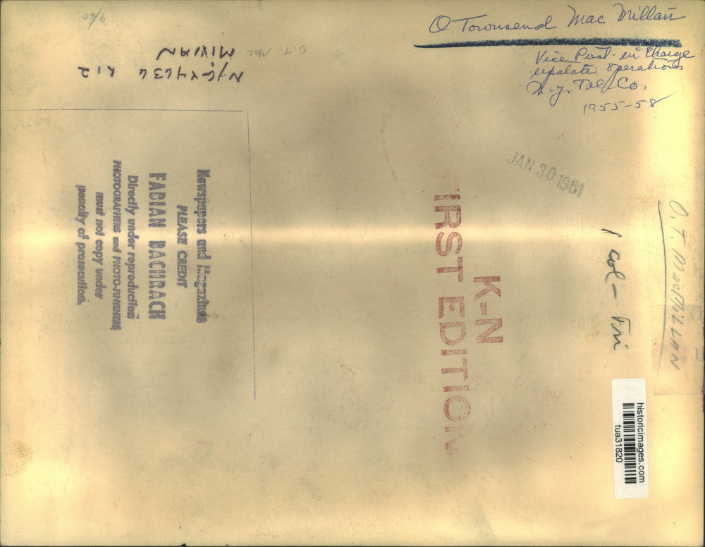 1961 Press Photo O. Townsend MacMillan, New York Telephone Company - tua31820