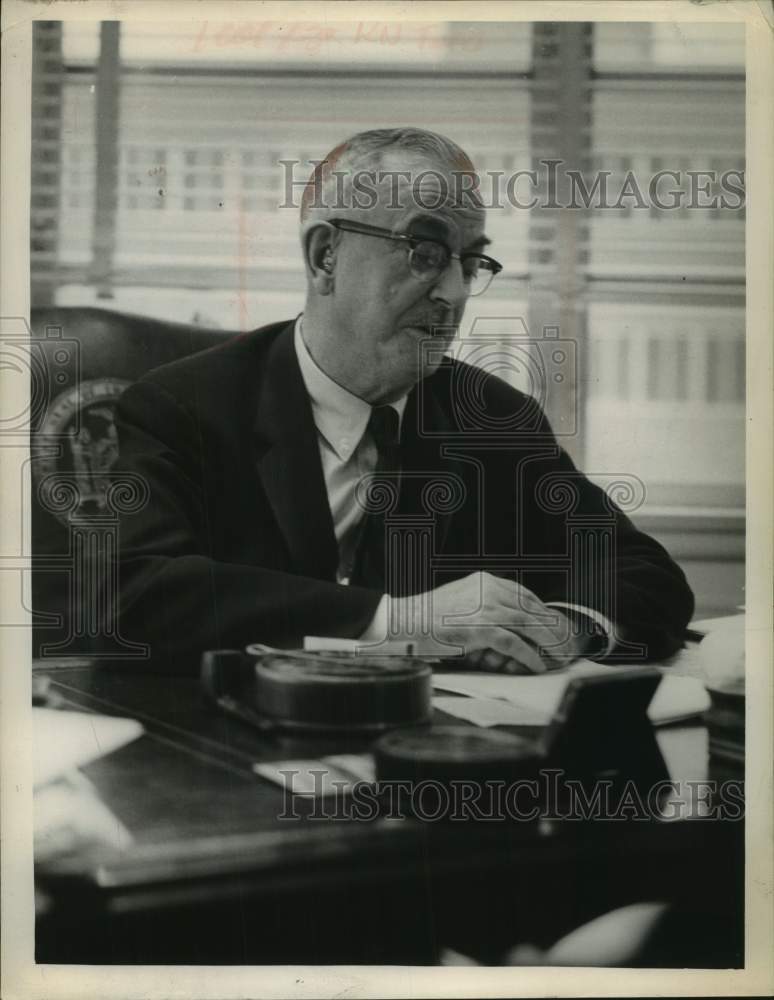 1963 Press Photo Frank C Moore, State University Board of Trustees at his desk