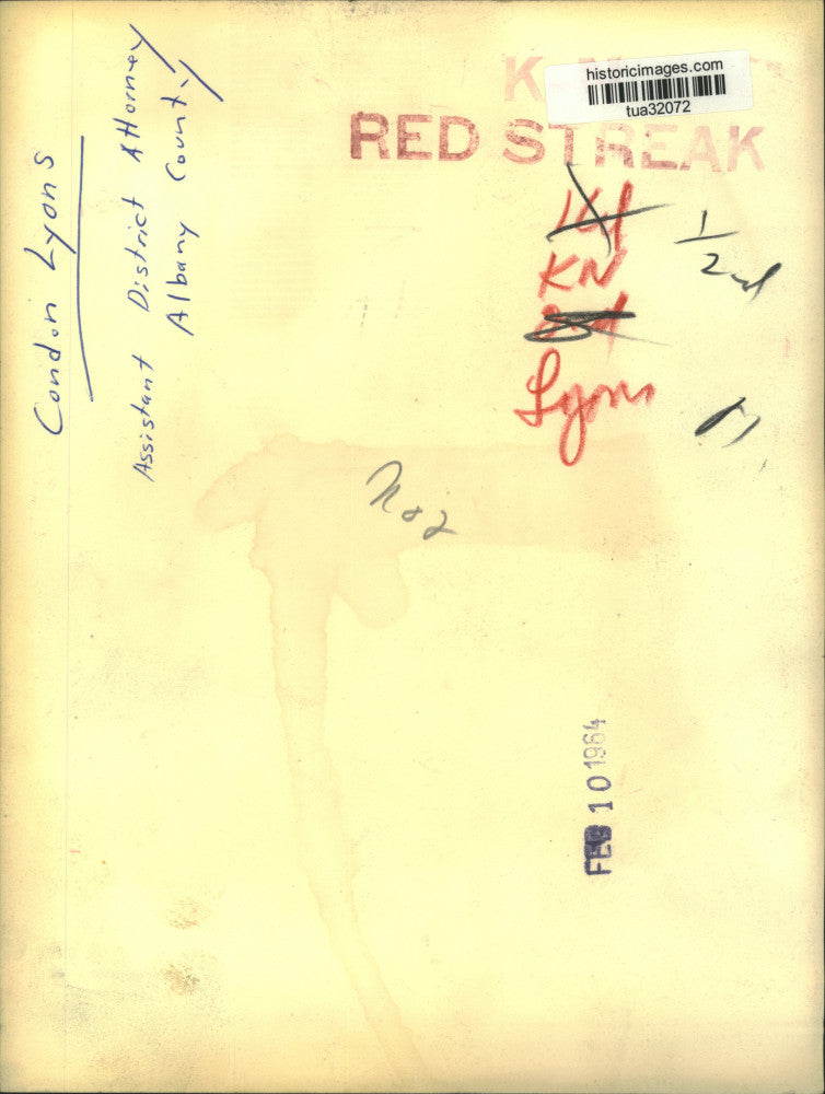 1964 Press Photo Albany County, New York Assistant District Attorney Condon Lyon