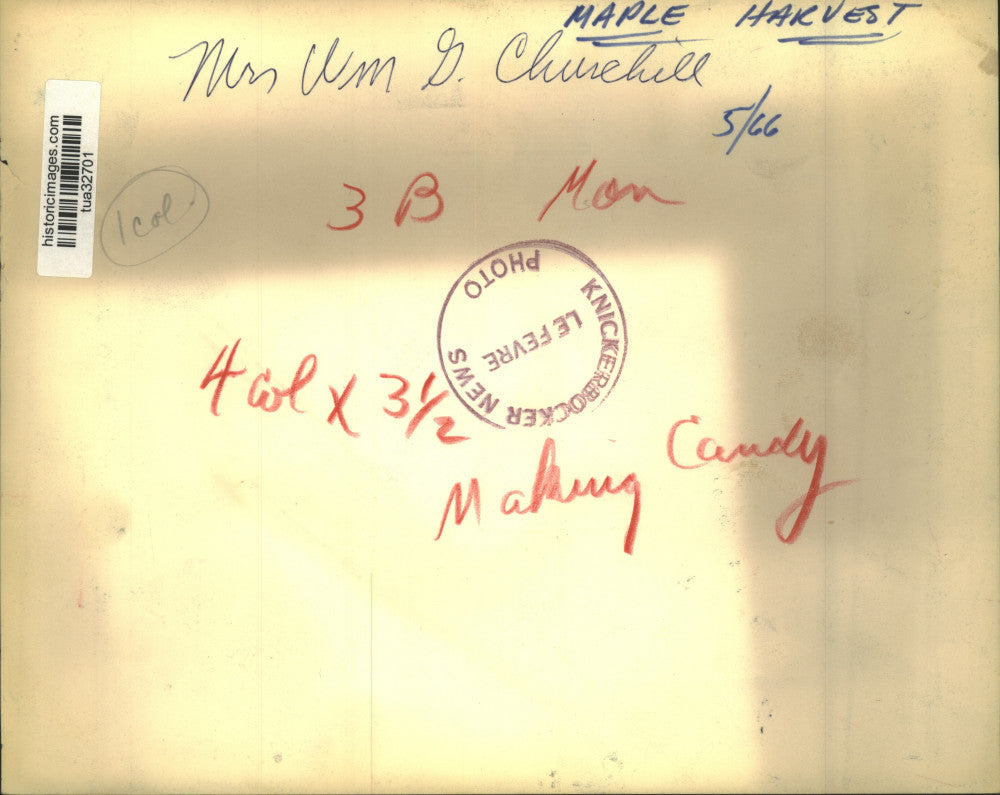 1966 Press Photo Mrs. William Churchill making maple candy in New York