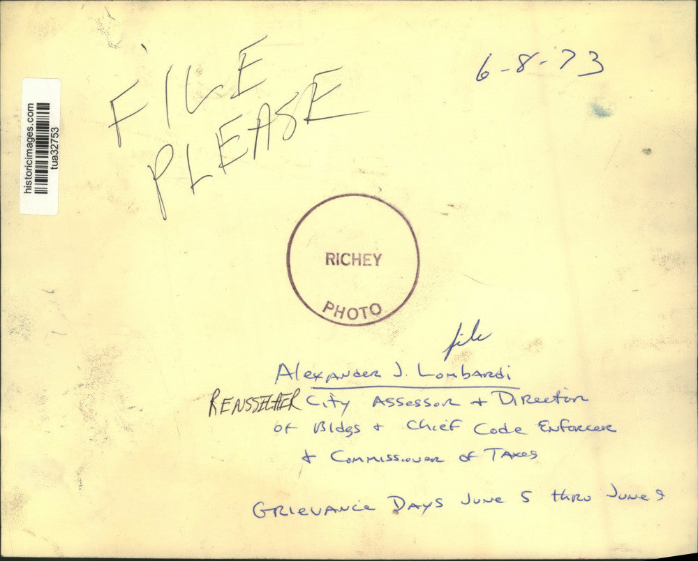 1973 Press Photo Alexander Lombardi, City Tax Commissioner, Rensselaer, New York