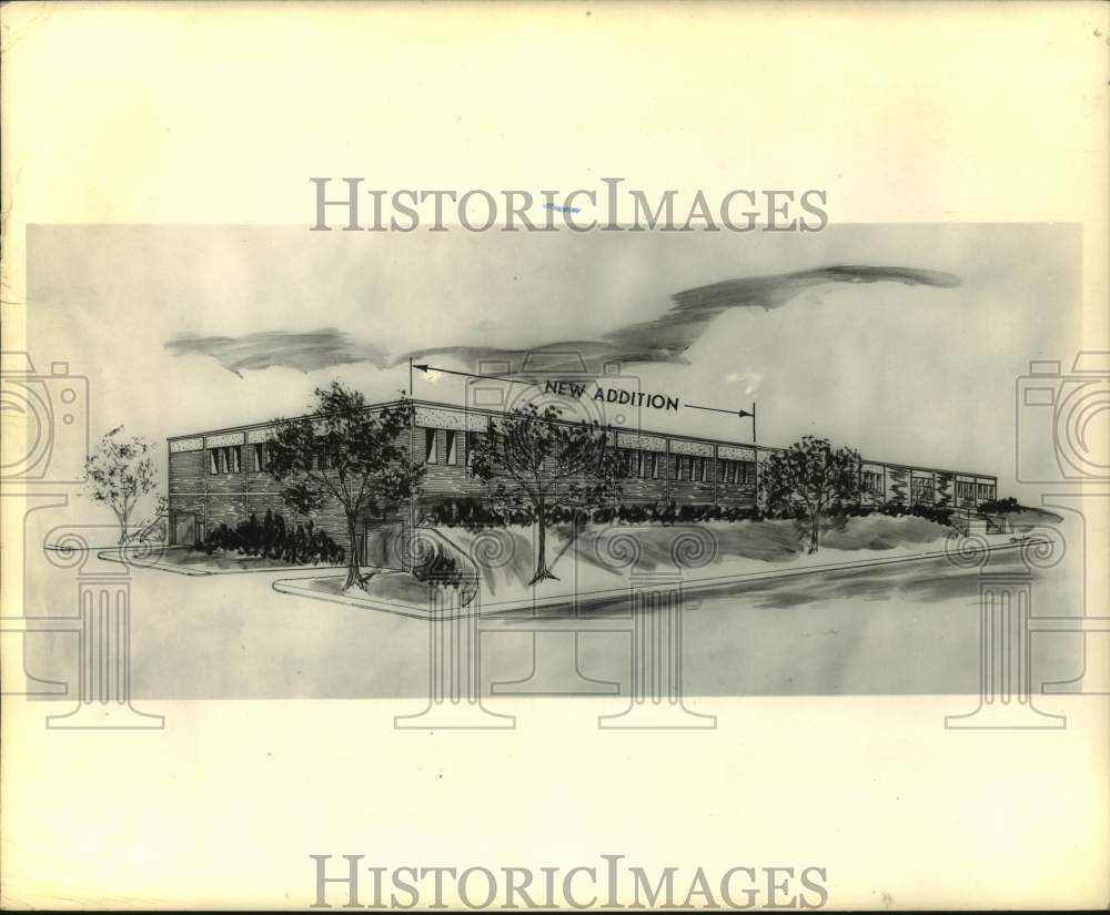 1975 Press Photo Architecht's sketch of proposed Watervliet Arsenal addition, NY