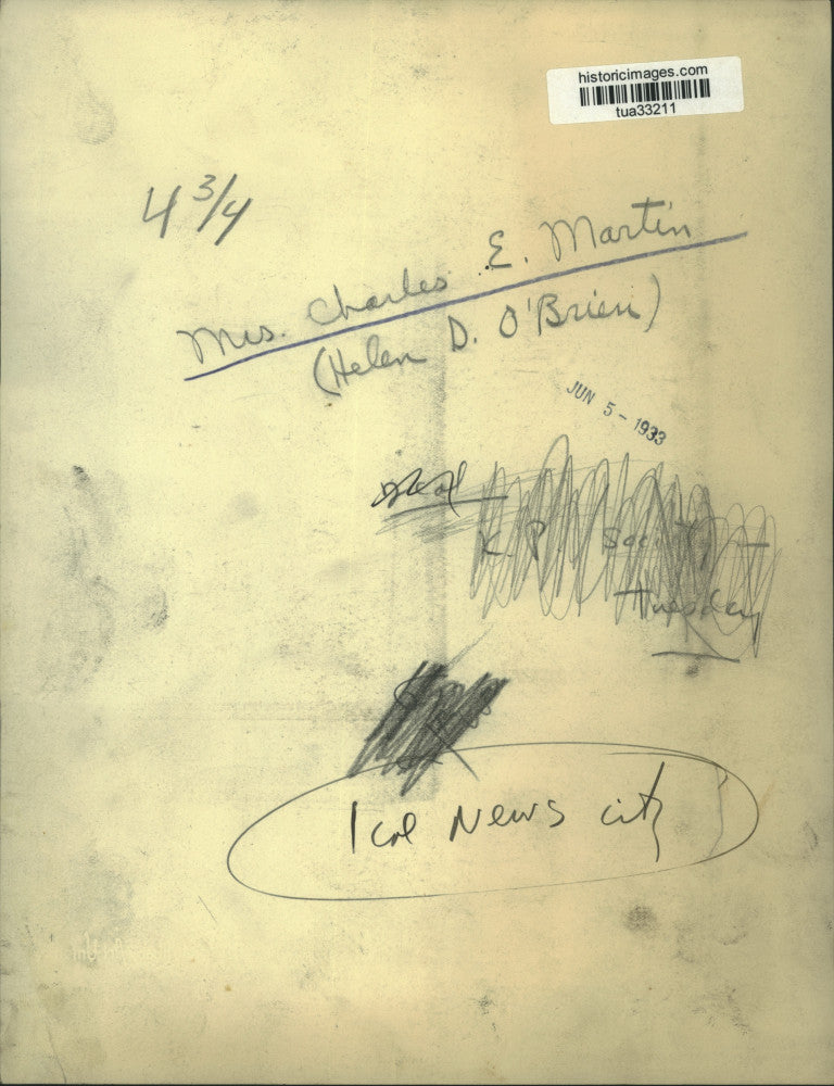 1933 Press Photo Mrs. Charles E. Martin (Helen D. O'Brien), New York - tua33211