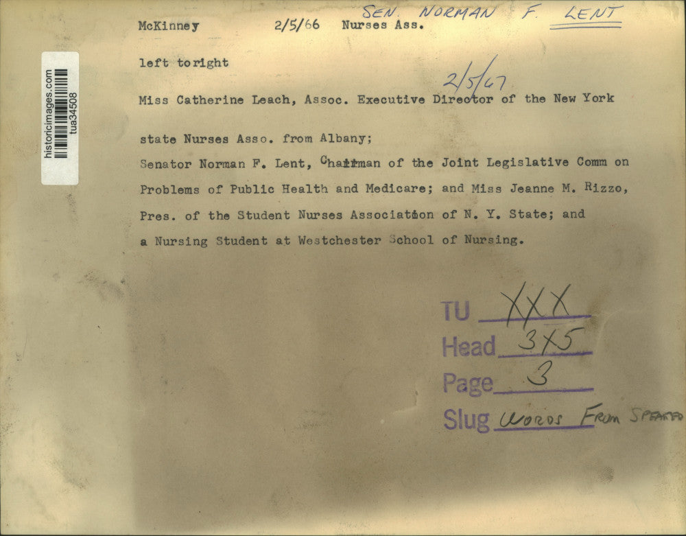 1967 Press Photo New York Senator Norman Lent meets with nursing officials