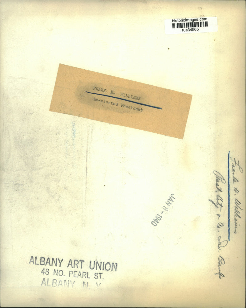 1940 Press Photo Frank H. Williams, President, City & County Bank, Albany, NY