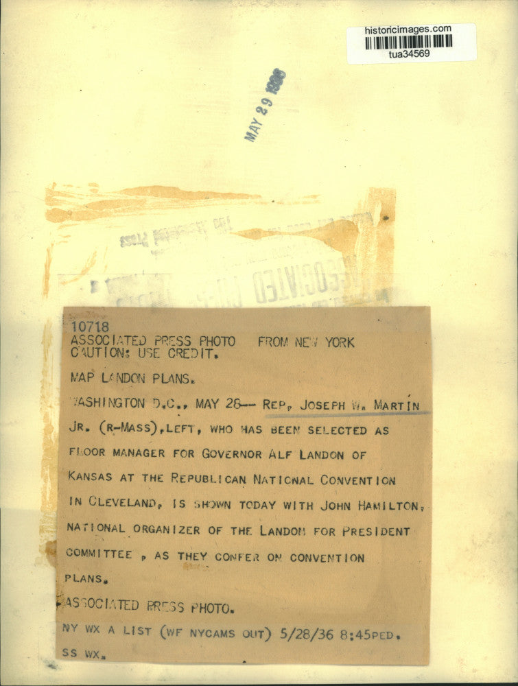 1936 Press Photo Congressman Joseph Martin with John Hamilton in Washington, DC